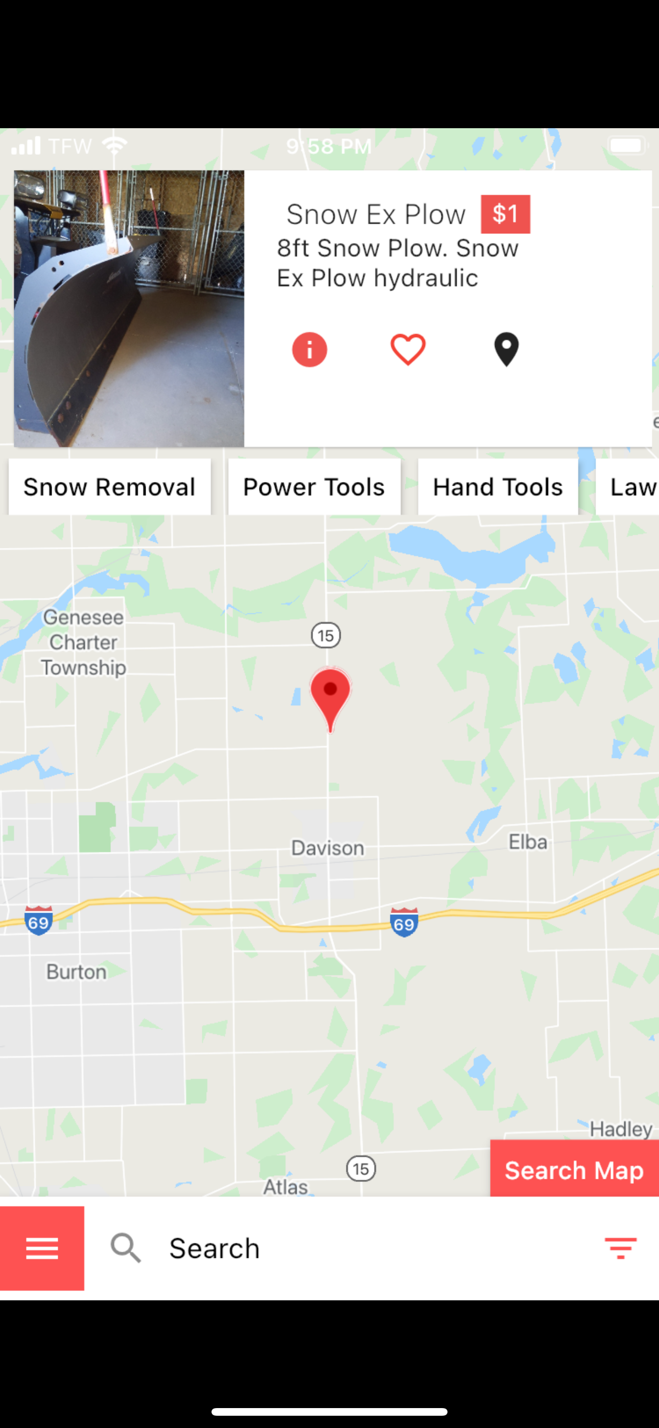 Android App Map View with Tool Listings