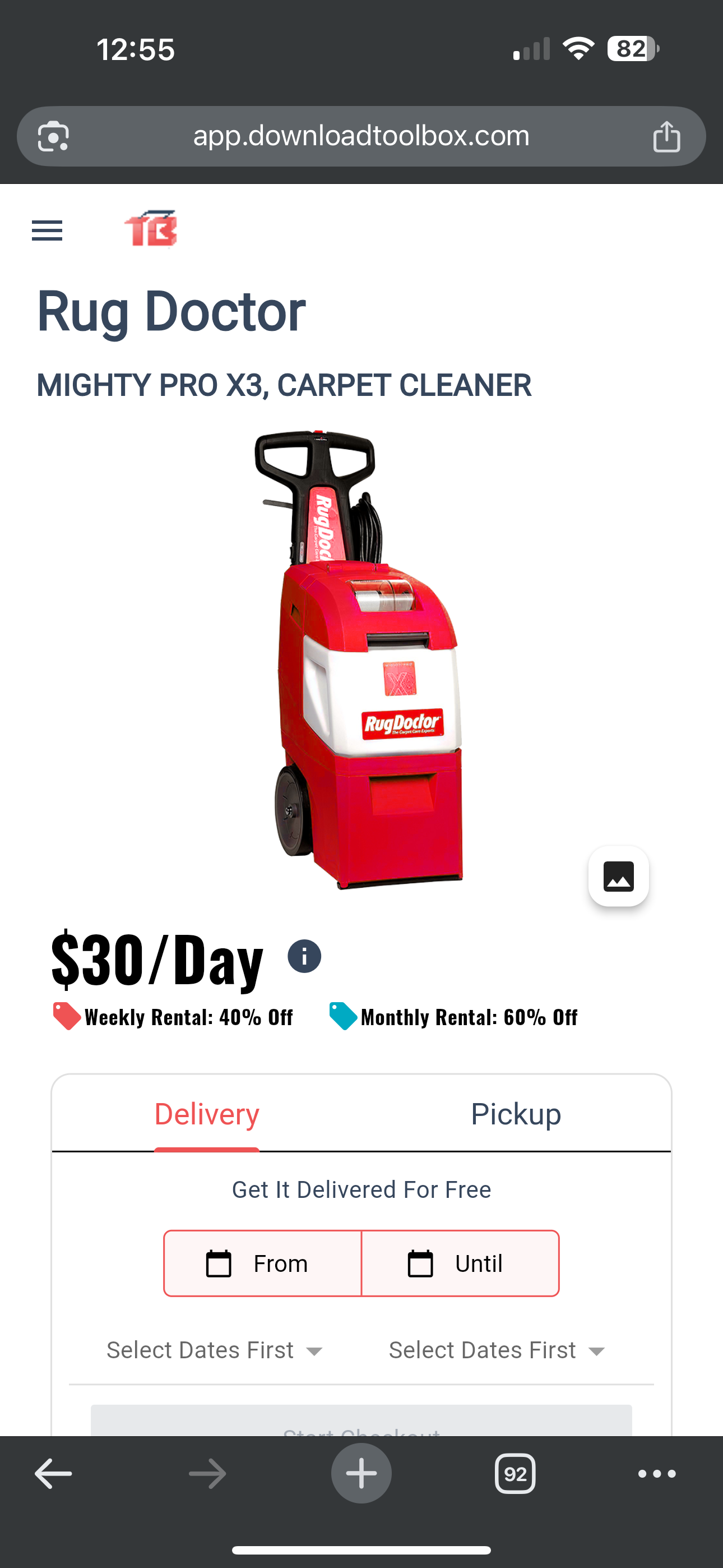 Use Journey: Item Detail Page - Rug Doctor Carpet Cleaner